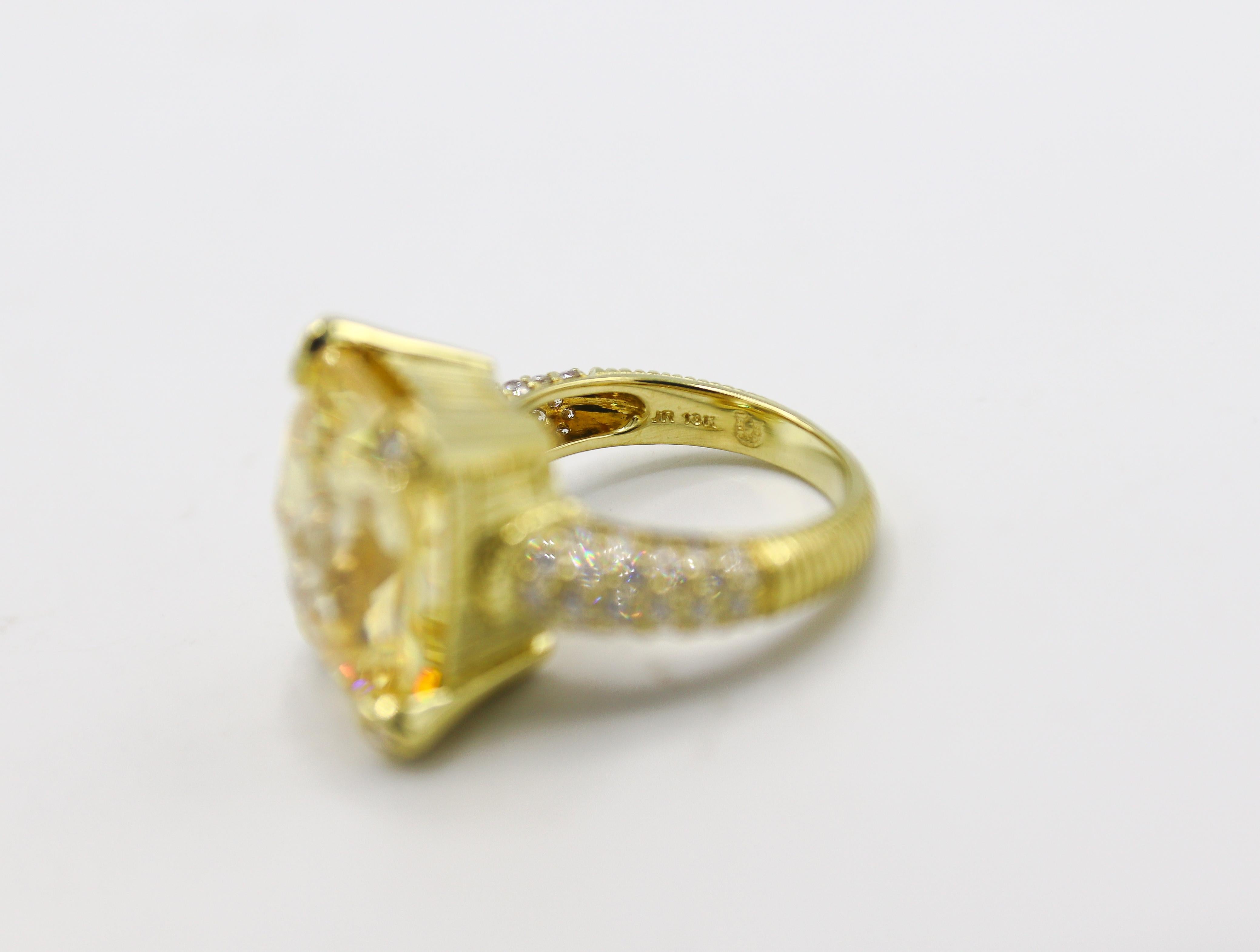 Radiant Cut Judith Ripka 18 Karat Yellow Gold Diamond & Yellow Crystal Cocktail Ring