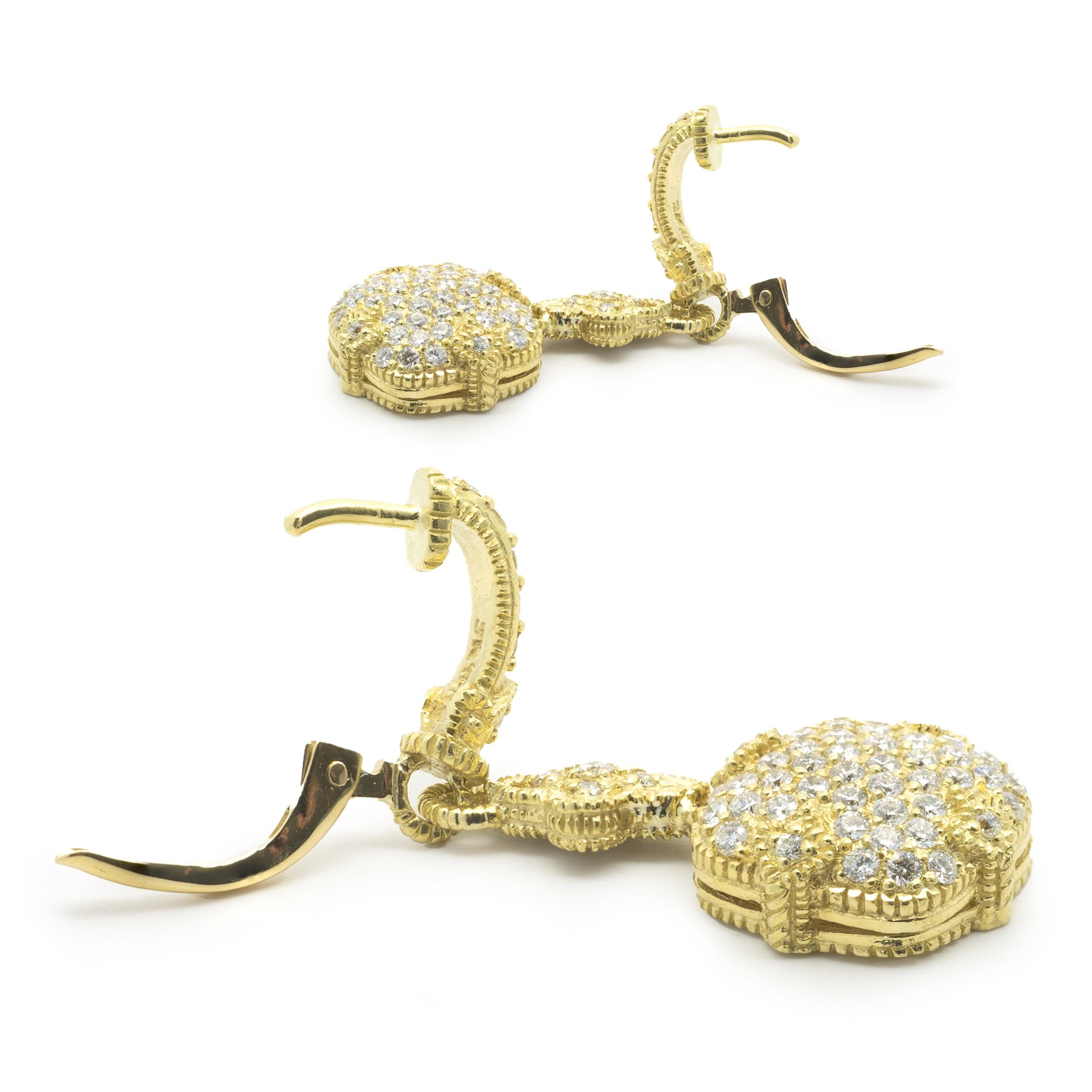 Judith Ripka 18 Karat Yellow Gold Pave Diamond Drop Earrings In Excellent Condition In Scottsdale, AZ