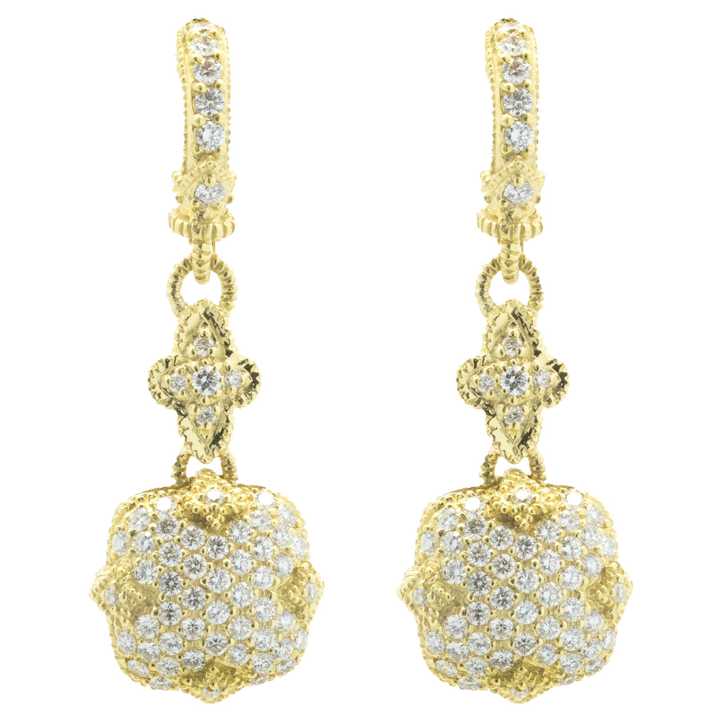 Judith Ripka 18 Karat Yellow Gold Pave Diamond Drop Earrings