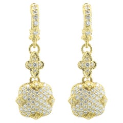 Judith Ripka 18 Karat Yellow Gold Pave Diamond Drop Earrings