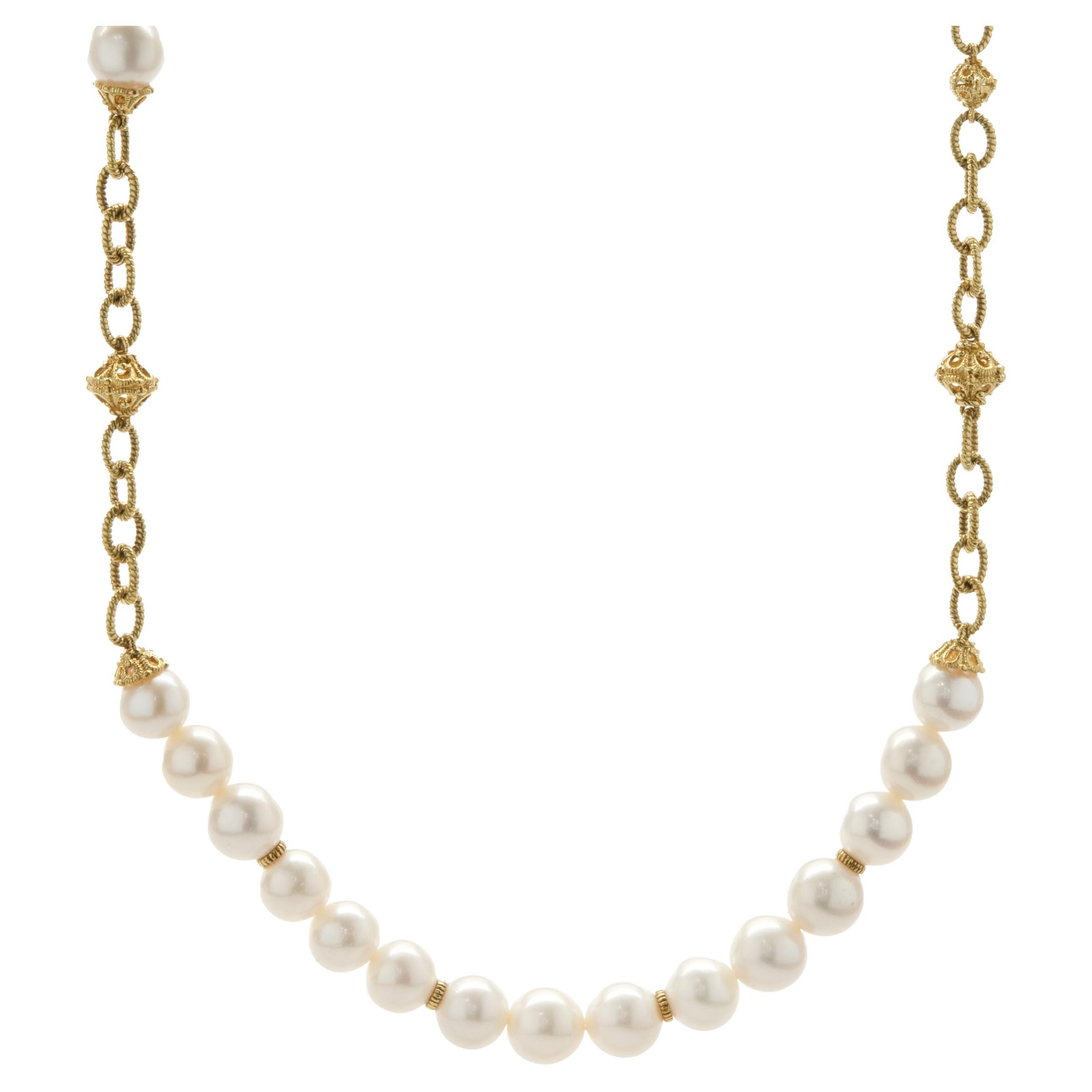 Judith Ripka 18 Karat Yellow Gold Pearl and Oval Link Station Necklace