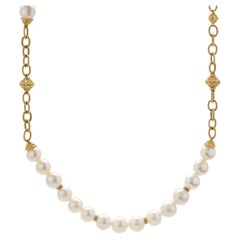Judith Ripka 18 Karat Yellow Gold Pearl and Oval Link Station Necklace
