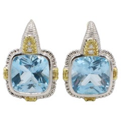 Judith Ripka  Orecchini a goccia in oro giallo 18 carati e argento sterling con topazio blu