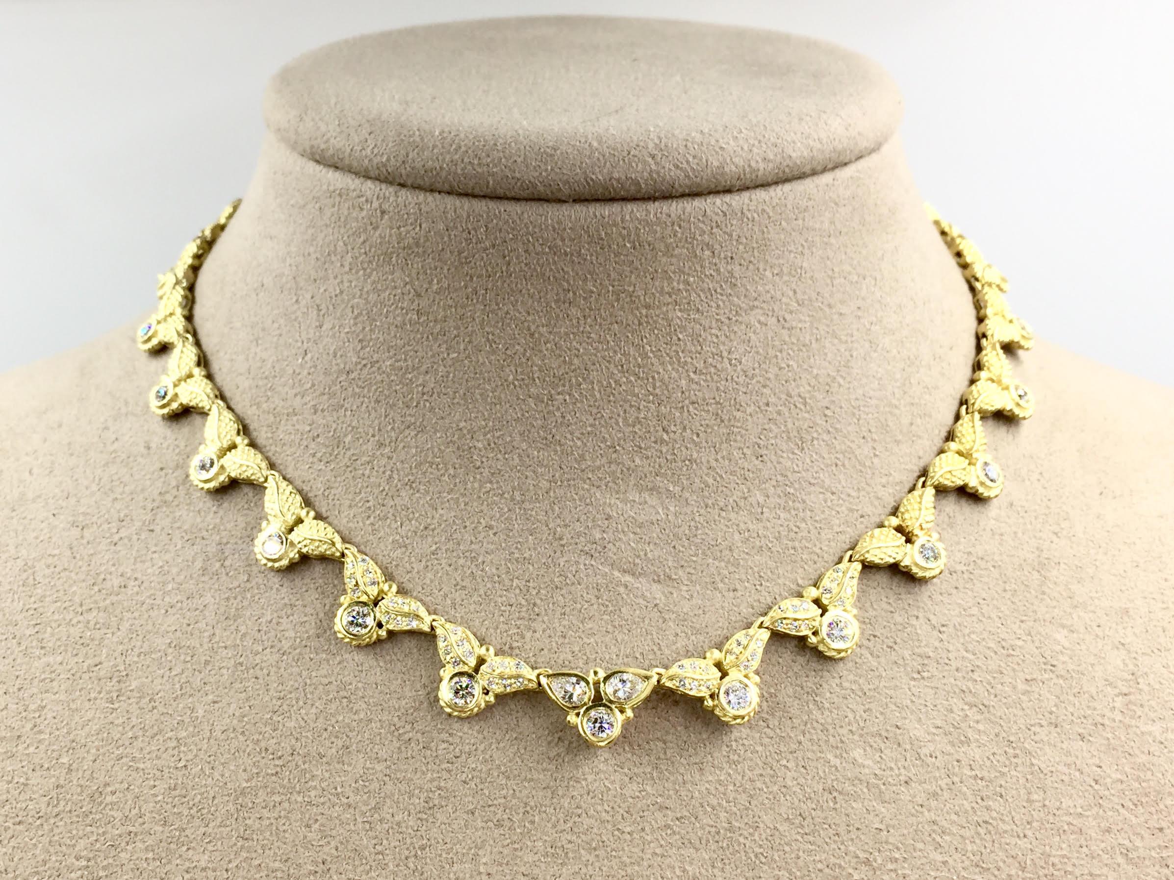 Judith Ripka 18 Karat Yellow Gold Victorian Inspired Diamond Necklace In Excellent Condition In Pikesville, MD