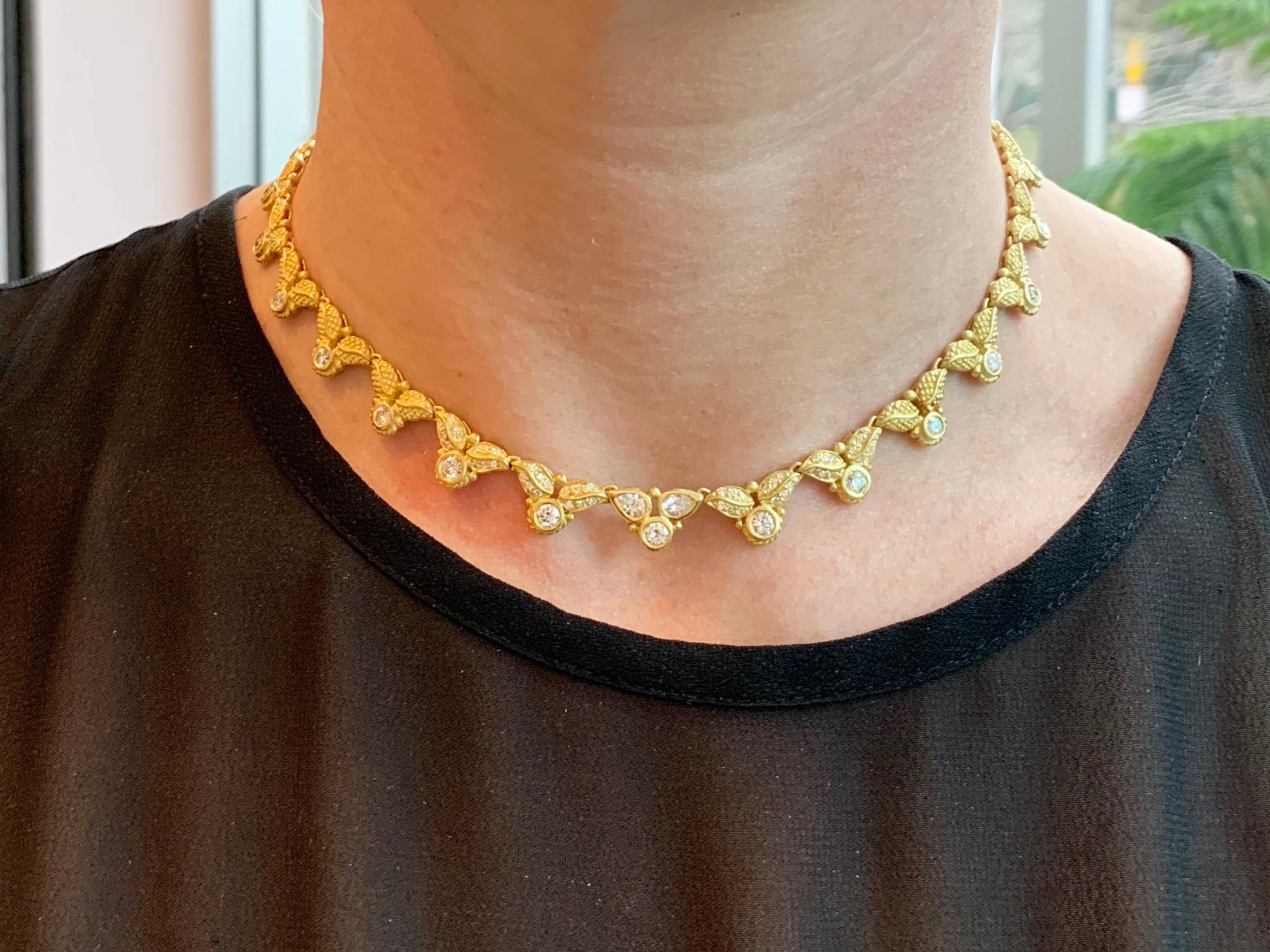 Round Cut Judith Ripka 18 Karat Yellow Gold Victorian Inspired Diamond Necklace
