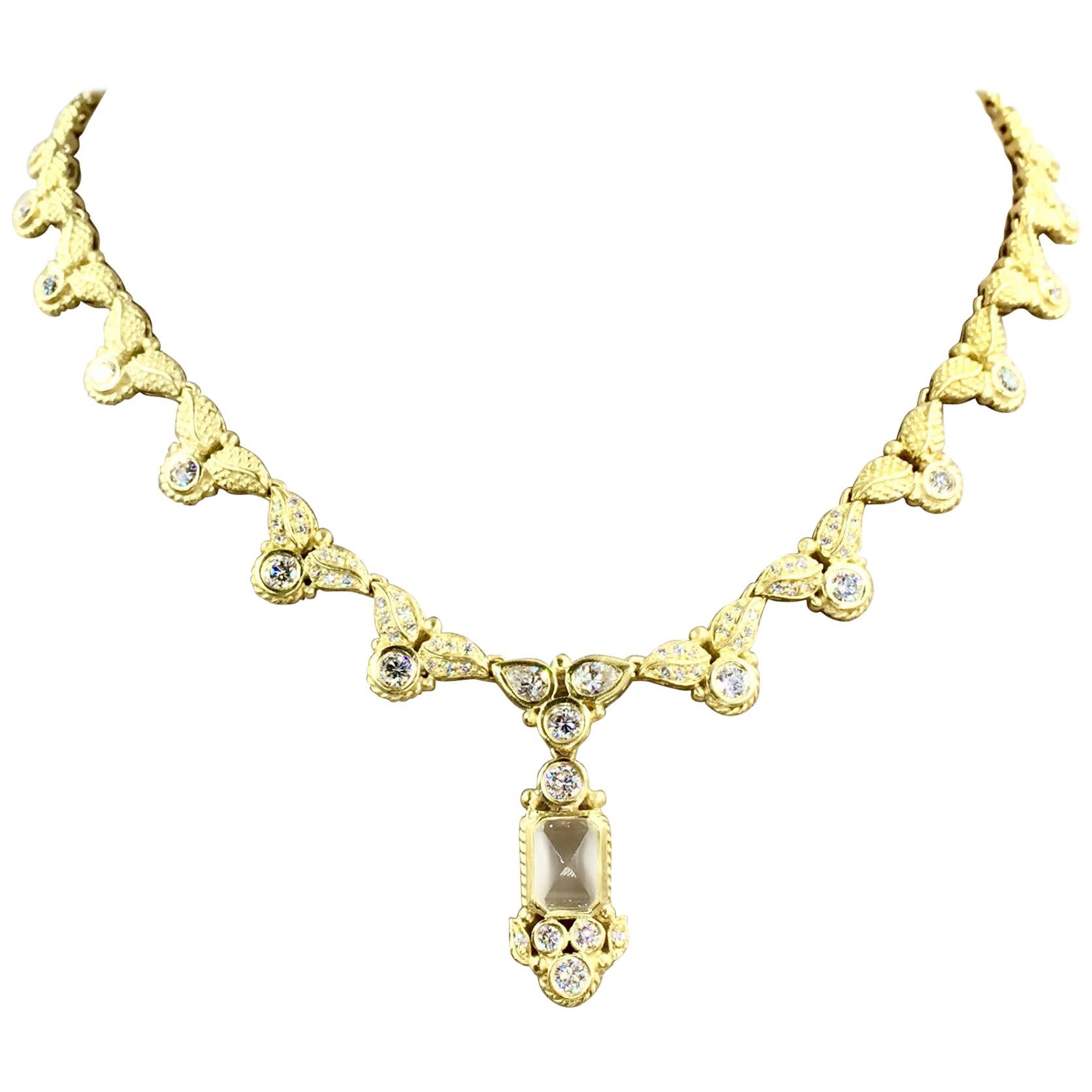 Judith Ripka 18 Karat Yellow Gold Victorian Inspired Diamond Necklace
