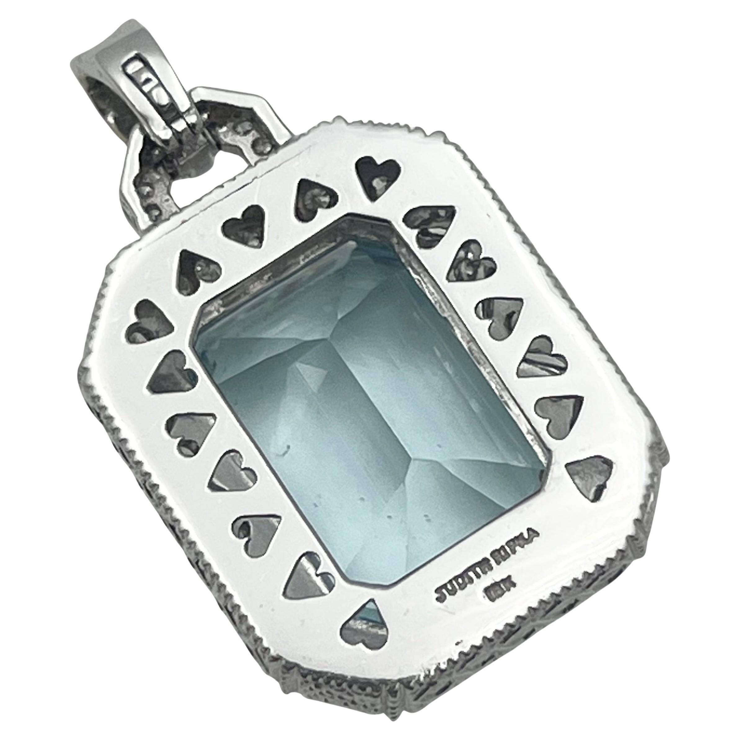 Judith Ripka 18k Aquamarine Diamond Pendant Necklace In Excellent Condition For Sale In Palm Beach, FL