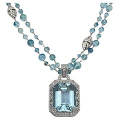 Judith Ripka 18k Aquamarine Diamond Pendant Necklace