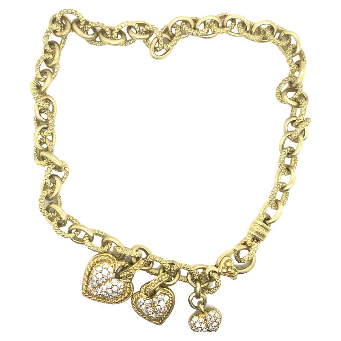 Judith Ripka 18k Chain Necklace Diamond Heart Enhancer Charms Yellow Gold For Sale