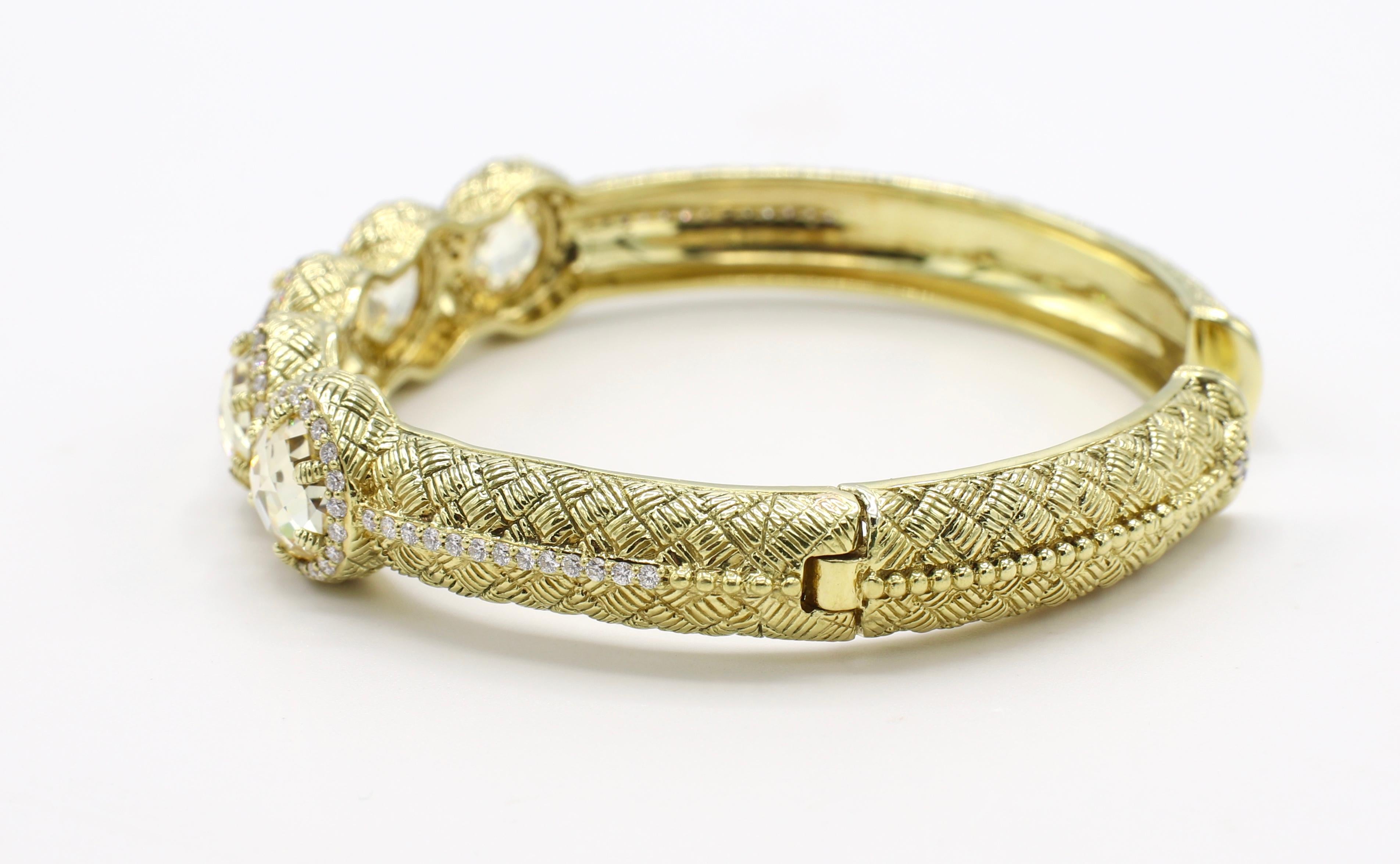 Judith Ripka 18 Karat Diamond and Citrine Bangle Bracelet In Excellent Condition In  Baltimore, MD
