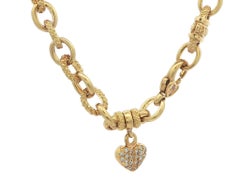 Judith Ripka 18k Gold 16" Heavy Oval Link Necklace Diamond Heart Enhancer