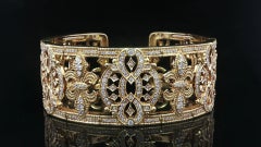 Judith Ripka 18k Gold 3ctw Diamond Open Work Flexible Breite Manschette Armband