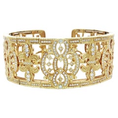 Judith Ripka, bracciale largo flessibile in oro 18 carati con diamanti da 3 carati, lavorato a giorno
