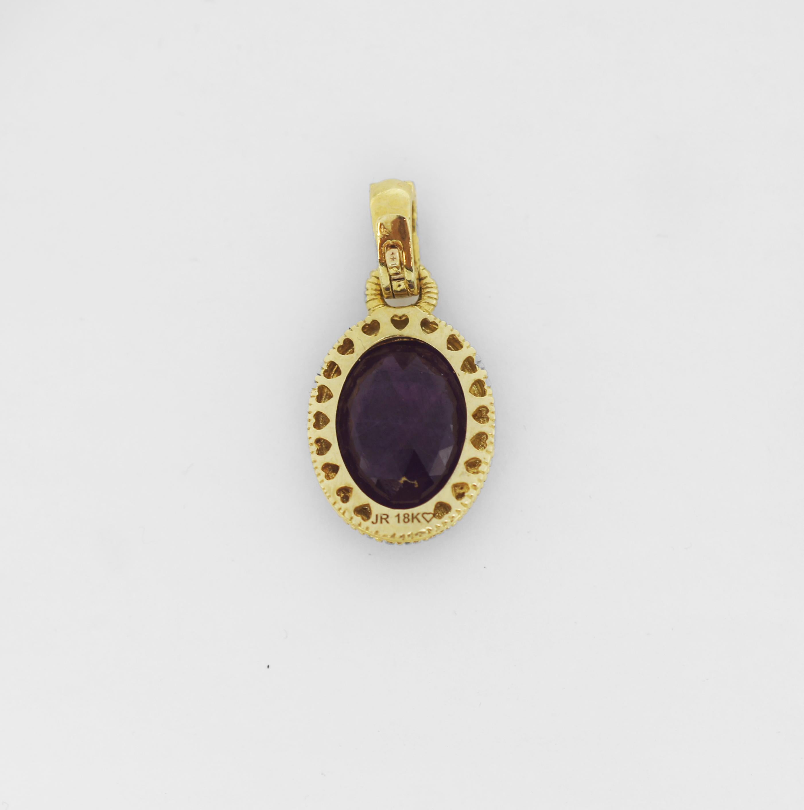 Taglio ovale Judith Ripka Ciondolo ovale con diamante e ametista in oro 18K in vendita