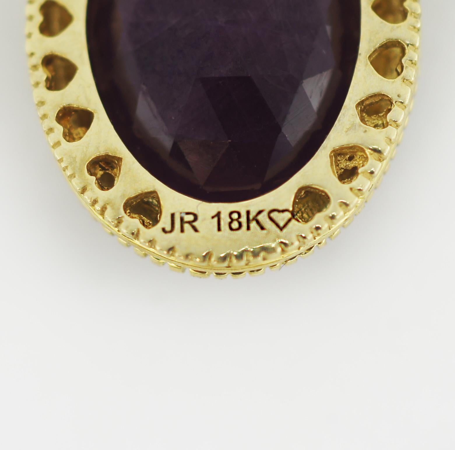 Judith Ripka Ciondolo ovale con diamante e ametista in oro 18K In condizioni buone in vendita a San Fernando, CA