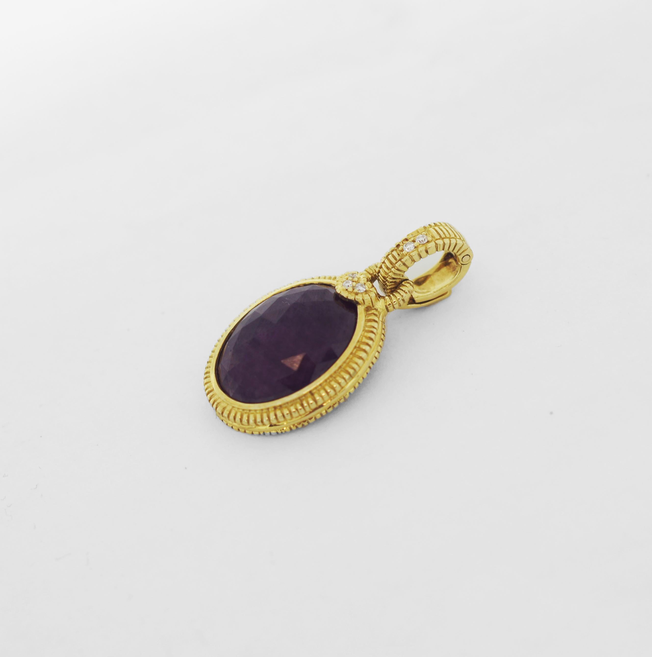 Donna Judith Ripka Ciondolo ovale con diamante e ametista in oro 18K in vendita
