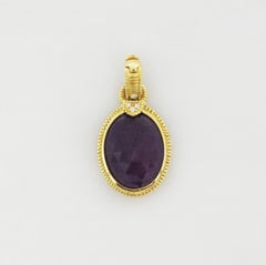 Judith Ripka 18K Gold Amethyst Diamond Oval Necklace Enhancer Pendant
