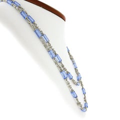 Judith Ripka 18K Gold Blue Faceted Tube Stones w/ Diamond Chain Necklace
