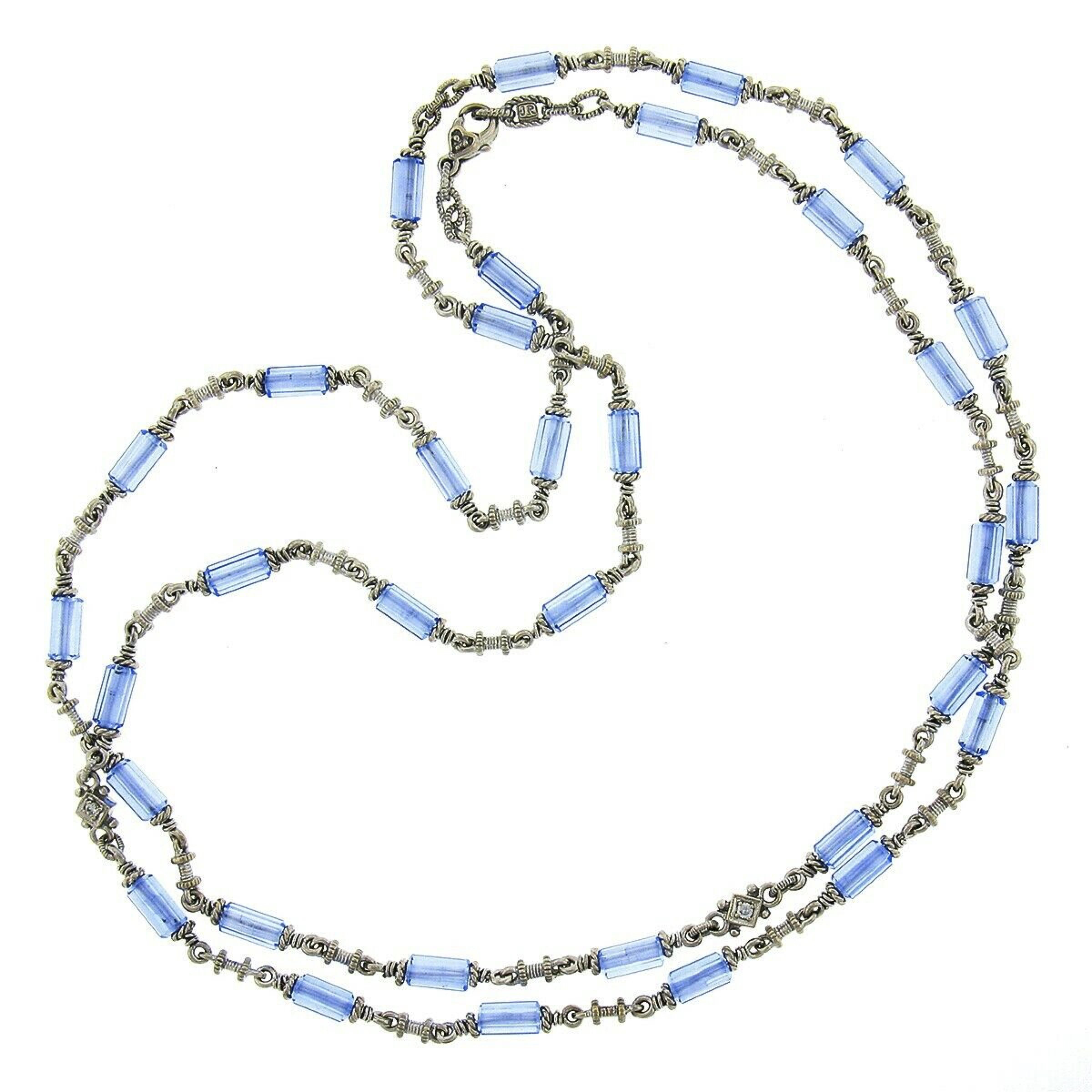 Judith Ripka Halskette, 18 Karat Gold, blauer Topas, facettierter Rohr mit Diamanten (Rundschliff) im Angebot
