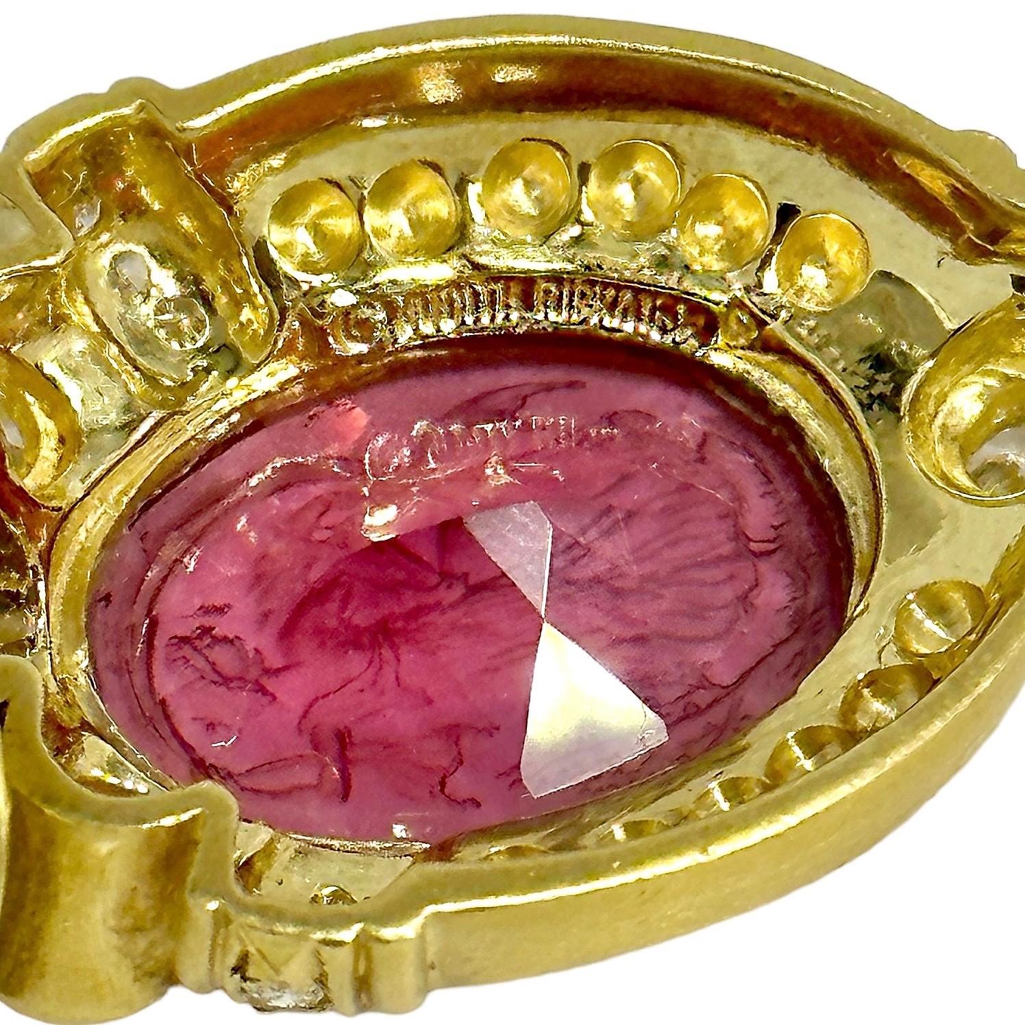 Women's Judith Ripka 18k Gold Brooch/Pendant with Rubelite & Diamonds For Sale