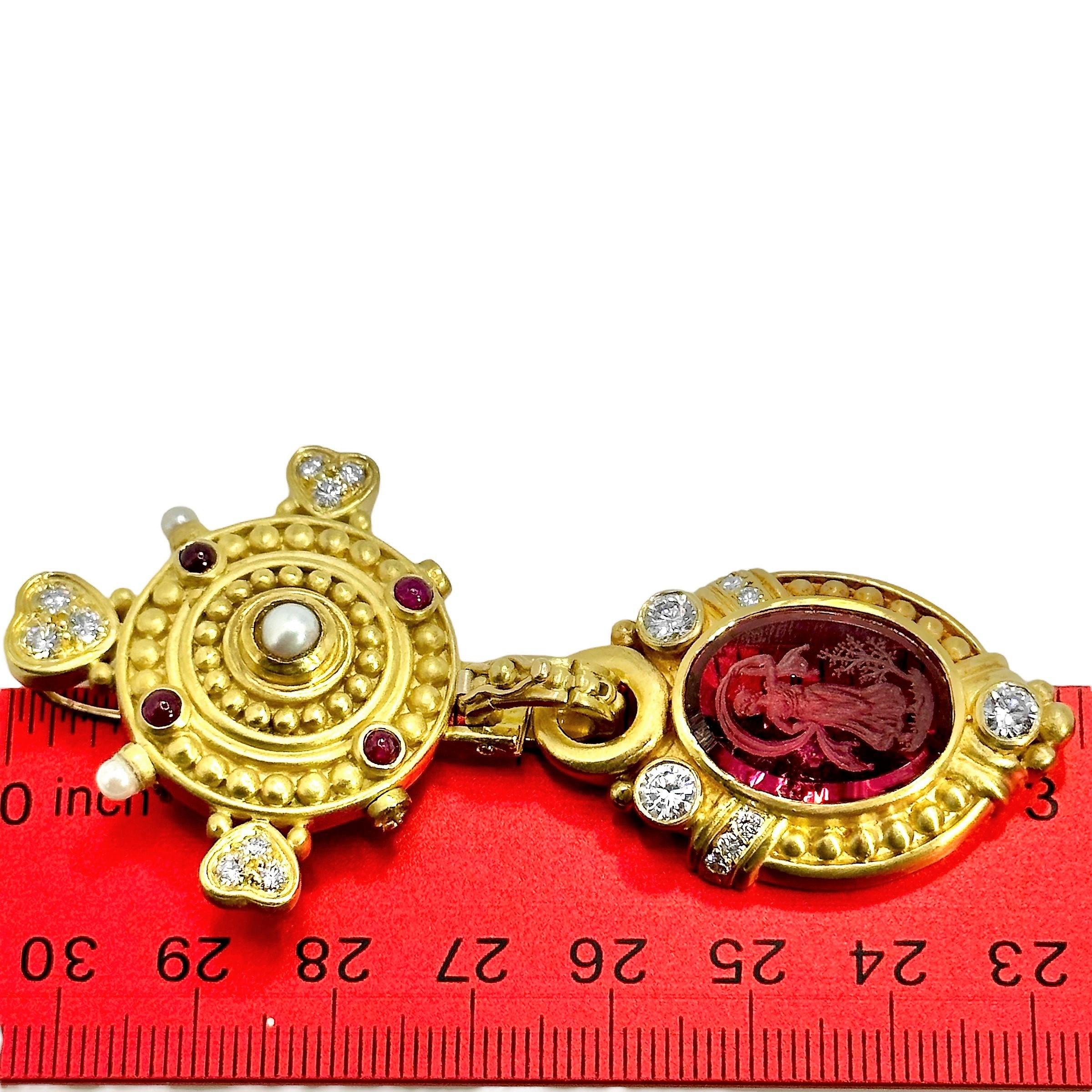 Judith Ripka 18k Gold Brooch/Pendant with Rubelite & Diamonds For Sale 1