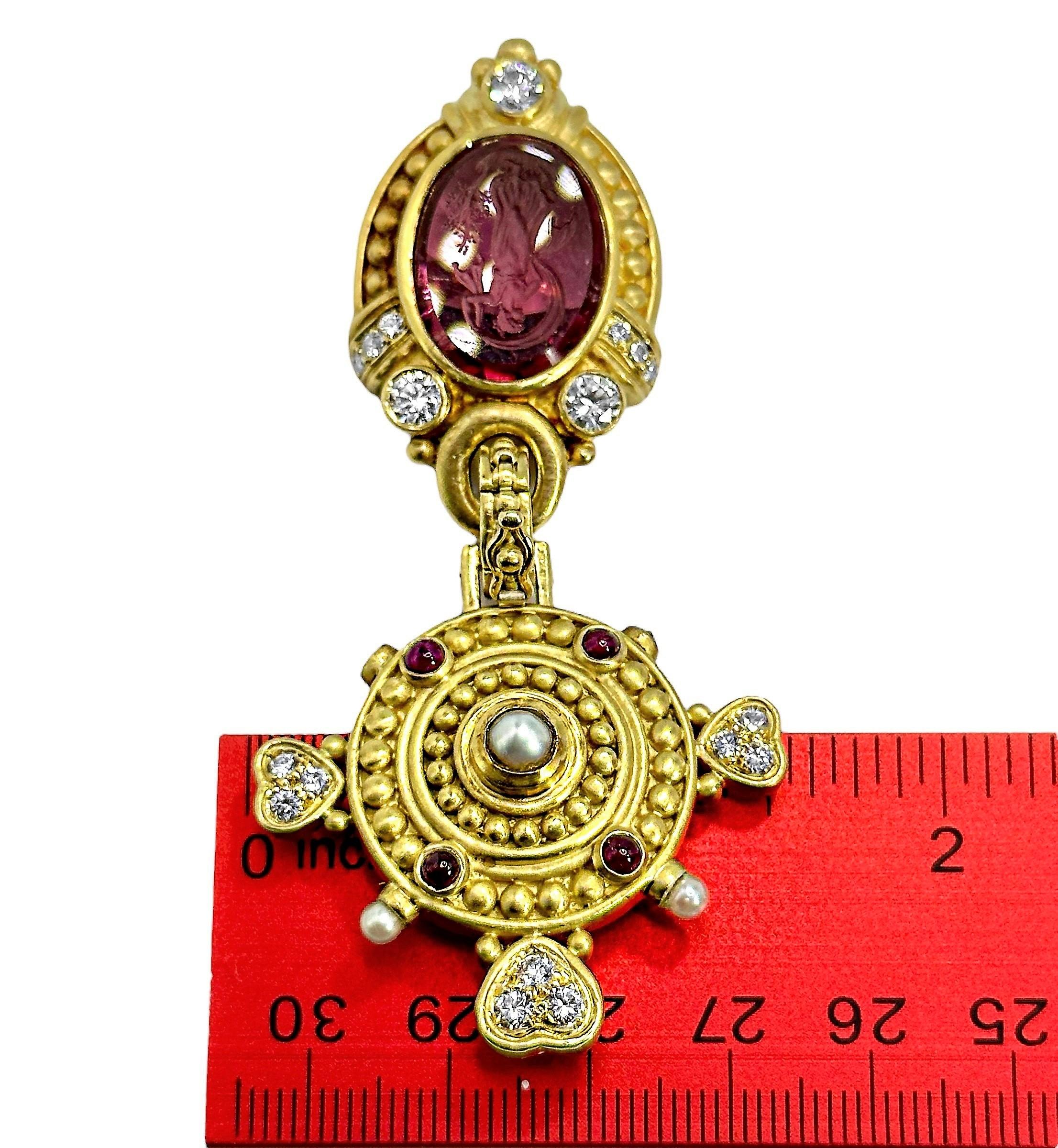 Judith Ripka 18k Gold Brooch/Pendant with Rubelite & Diamonds For Sale 2