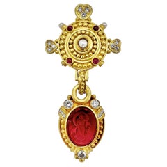 Used Judith Ripka 18k Gold Brooch/Pendant with Rubelite & Diamonds