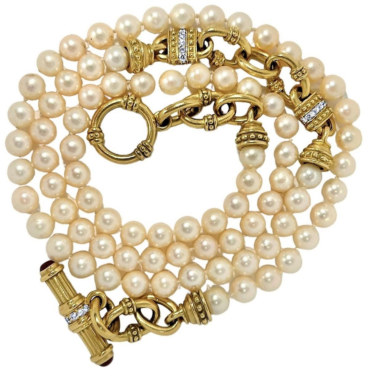Judith Ripka 18k Gold Classic Revive Perlenkette mit besonderen Eigenschaften (Brillantschliff) im Angebot