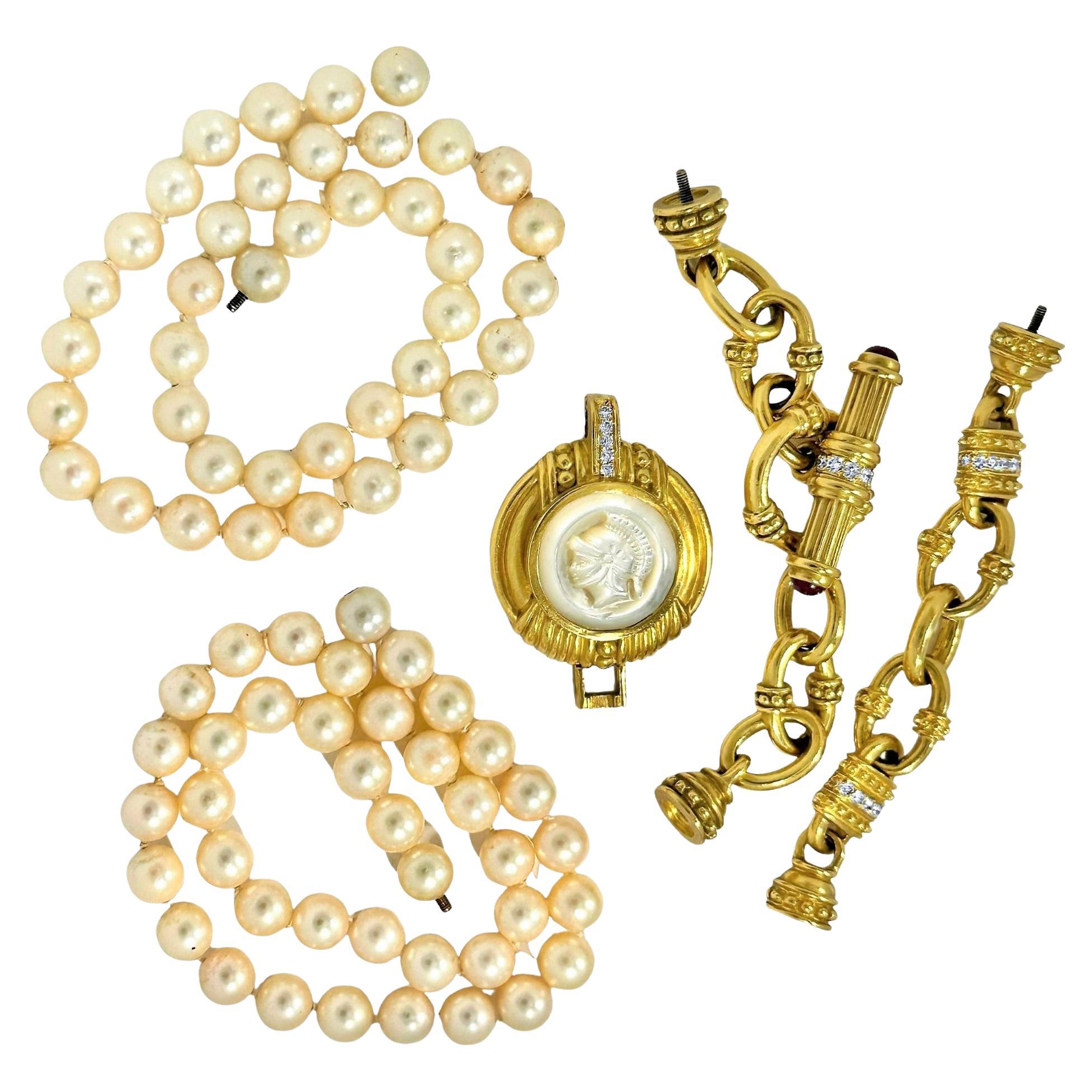 Judith Ripka 18k Gold Classic Revive Perlenkette mit besonderen Eigenschaften im Zustand „Gut“ im Angebot in Palm Beach, FL