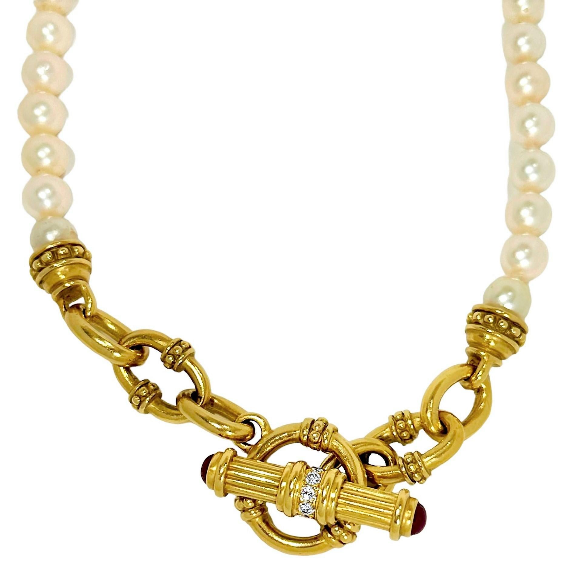 Brilliant Cut Judith Ripka 18k Gold Classic Revival Pearl Necklace with Special Features For Sale