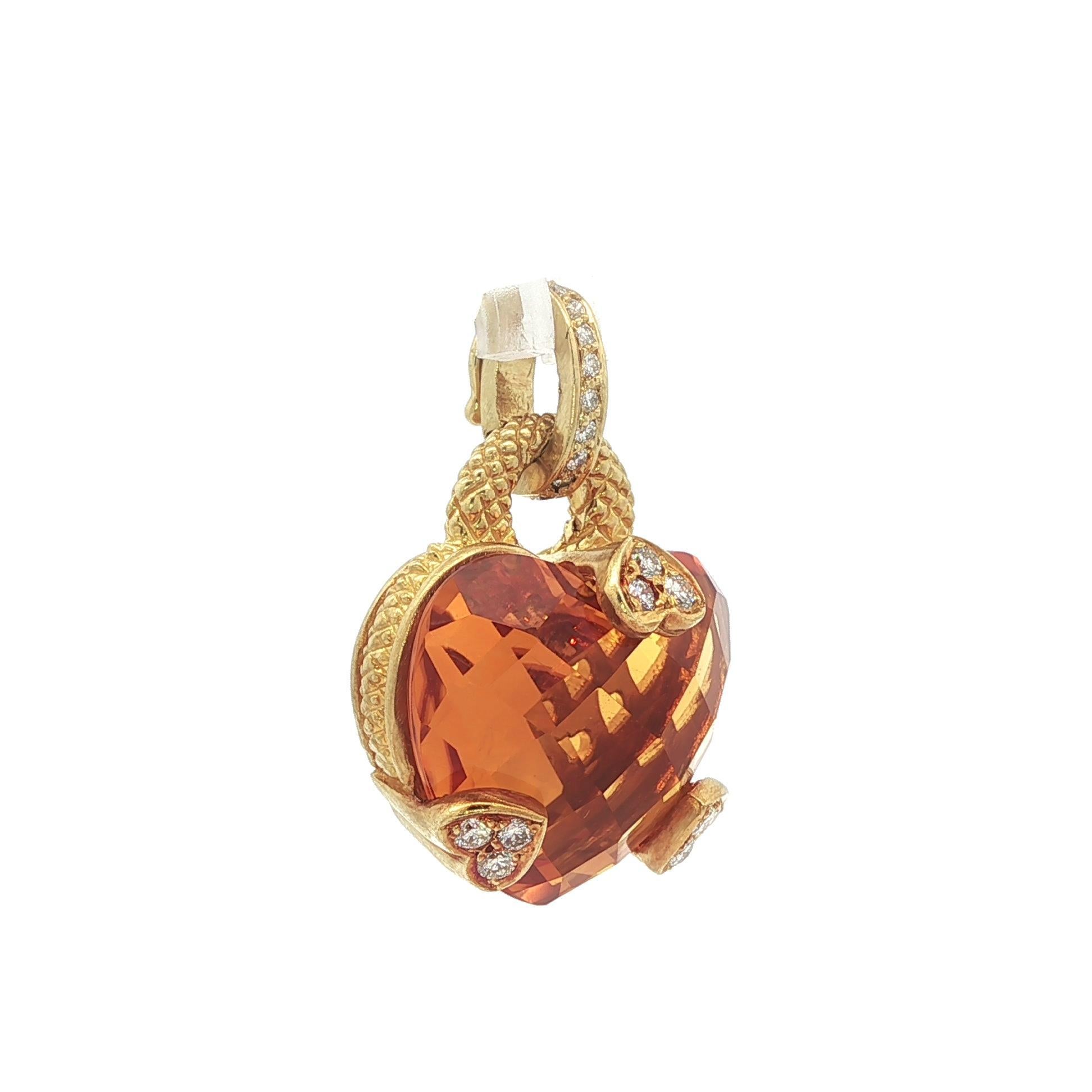 Ciondolo Judith Ripka in oro 18k con cuore a scacchiera e citrino con diamante in vendita 1