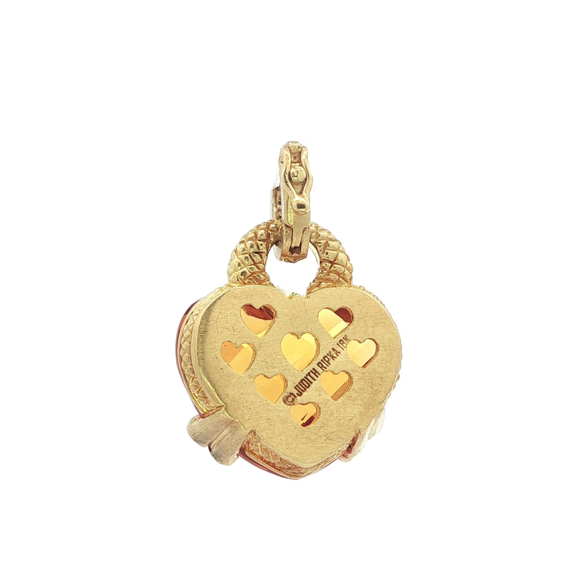 Ciondolo Judith Ripka in oro 18k con cuore a scacchiera e citrino con diamante in vendita 2