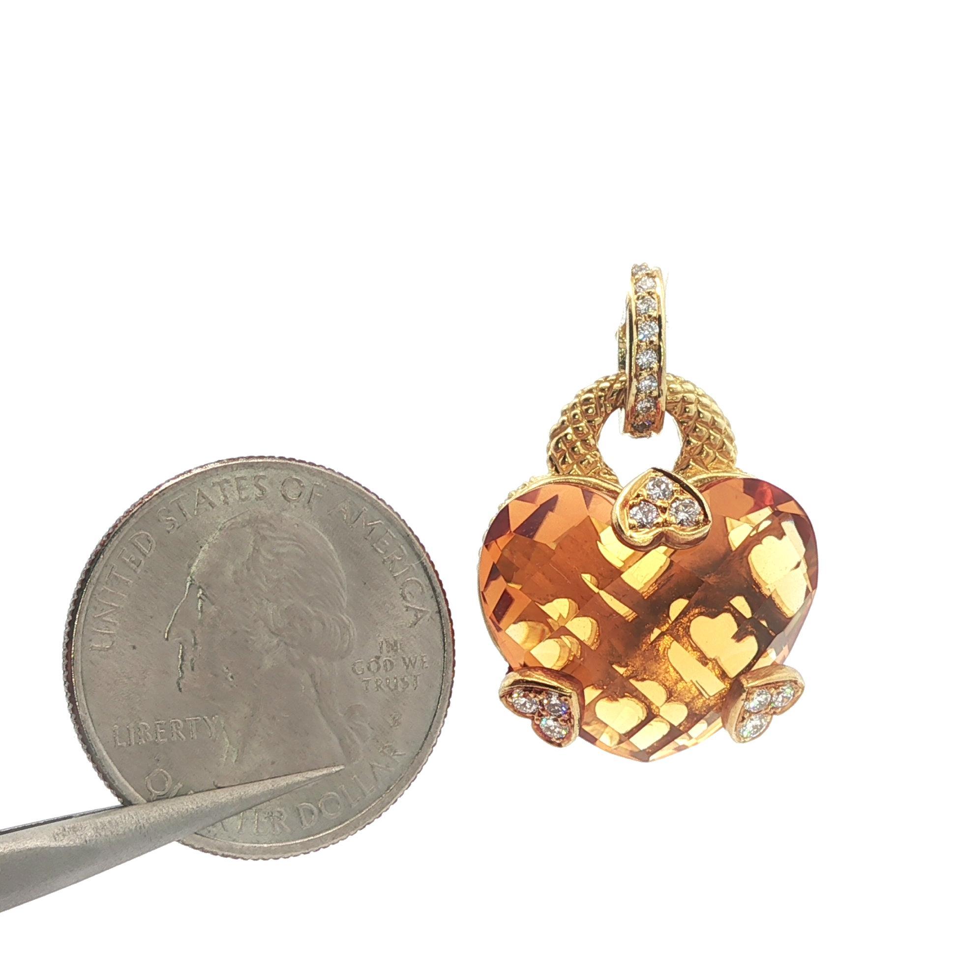 Ciondolo Judith Ripka in oro 18k con cuore a scacchiera e citrino con diamante in vendita 3