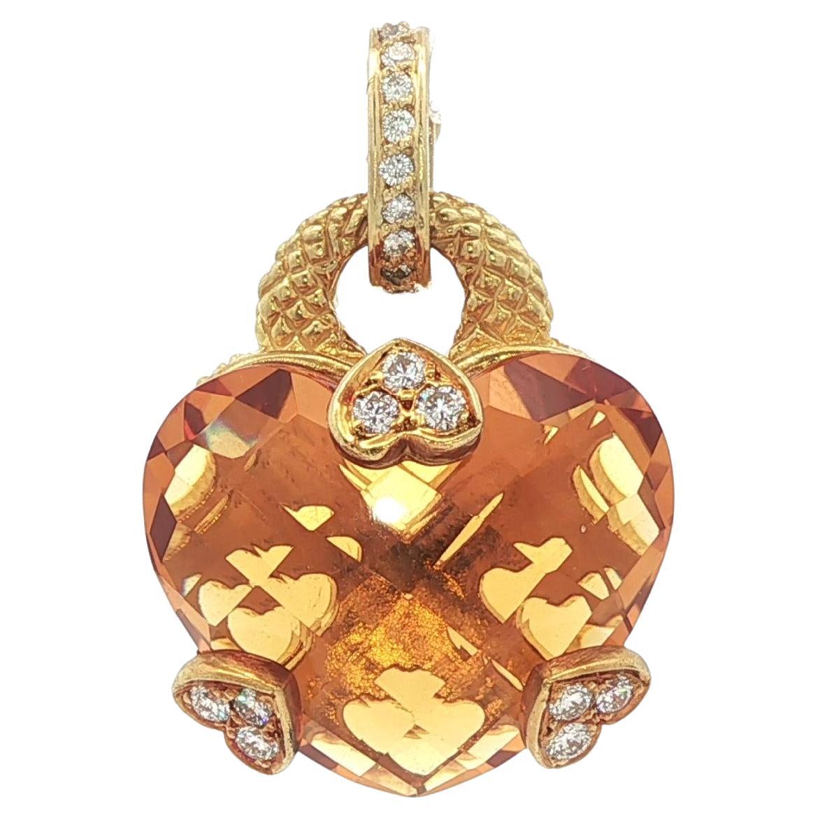 Judith Ripka Pendentif en or 18 carats Citrine en damier avec diamant de renforcement