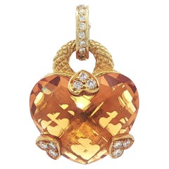 Judith Ripka Pendentif en or 18 carats Citrine en damier avec diamant de renforcement