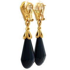 Judith Ripka 18k Gold Large Faceted Teardrop Black Stones w/ Diamond Earrings