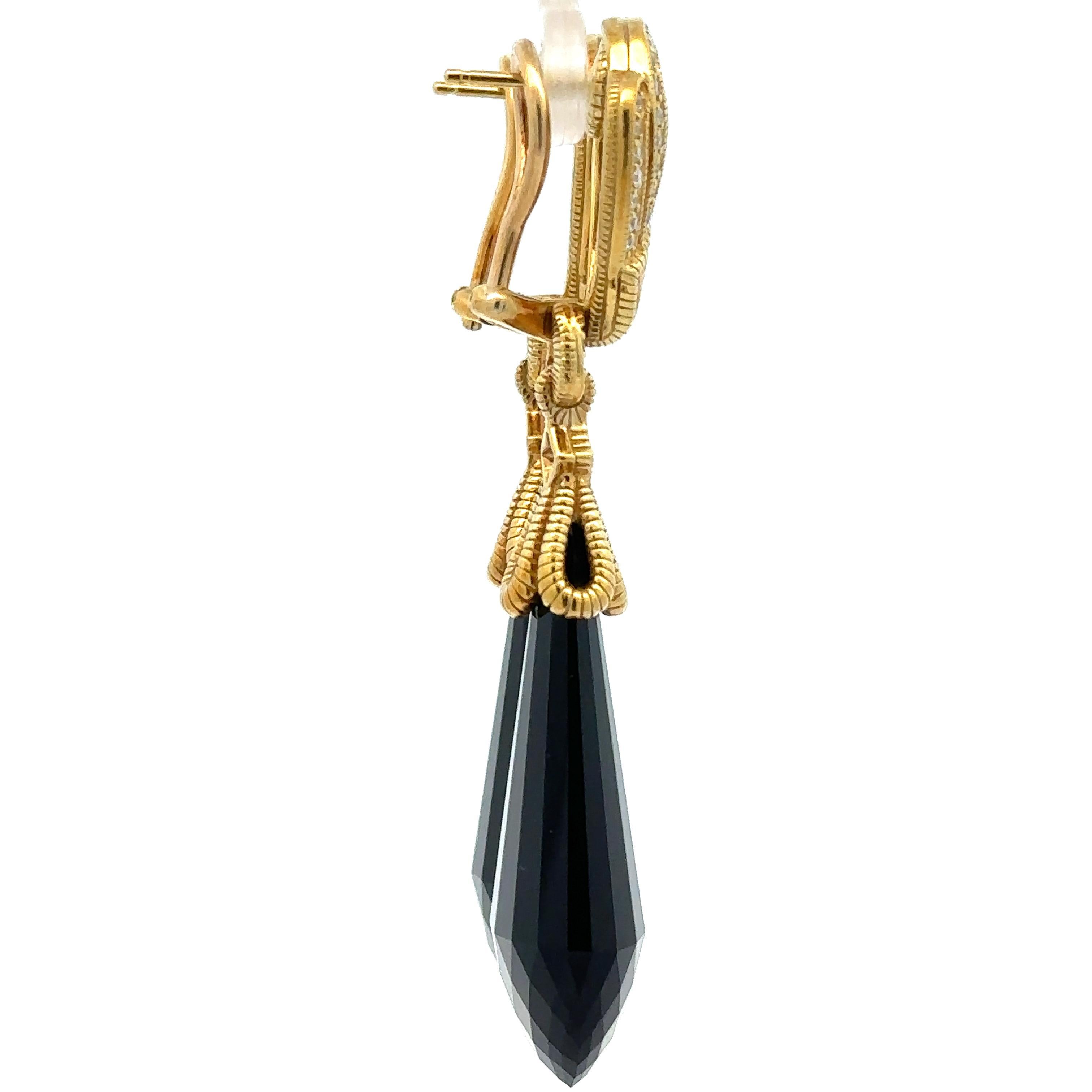 Judith Ripka 18k Gold Large Faceted Teardrop Black Stones w/ Diamond Earrings 3