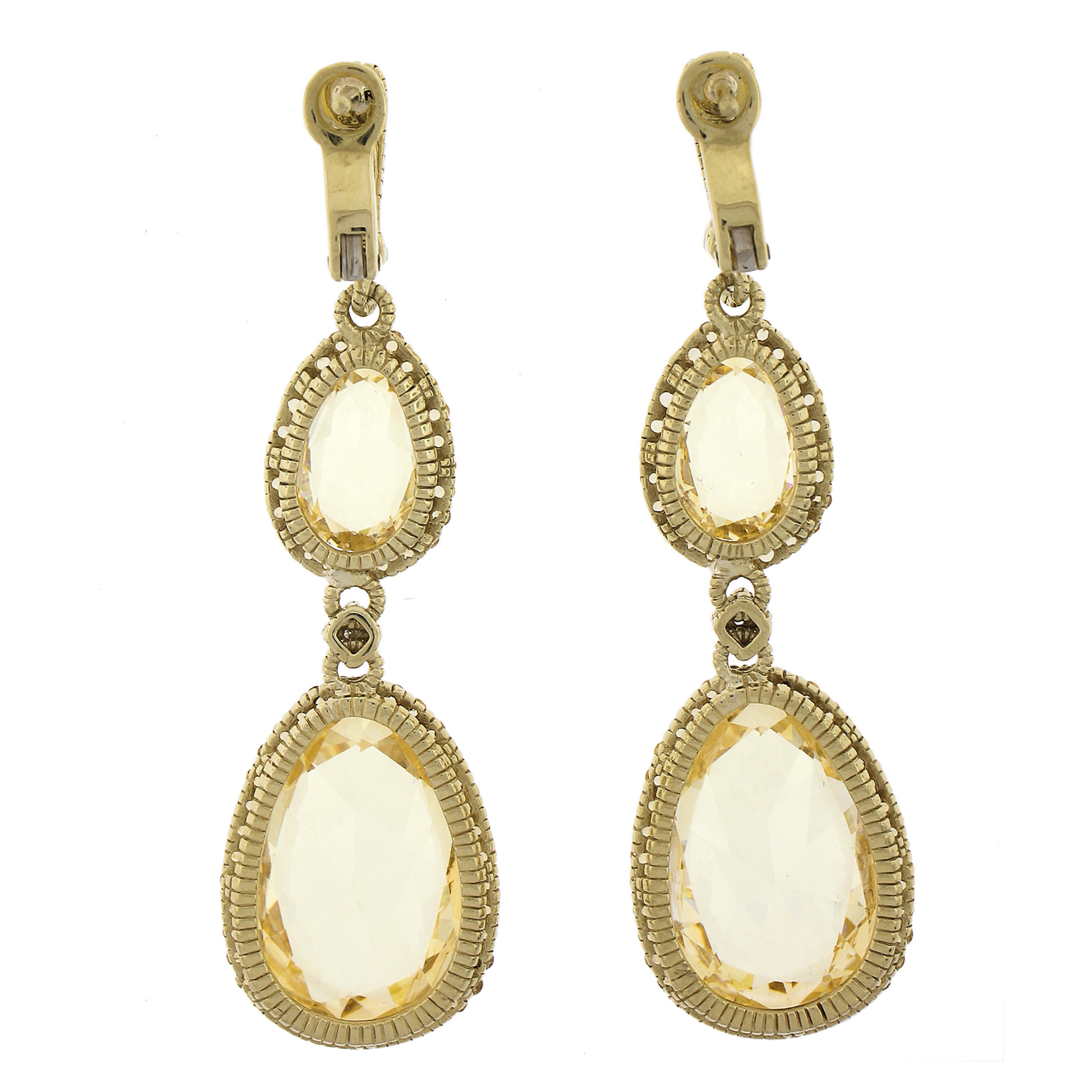 Judith Ripka Pendants d'oreilles pendants en or 18 carats, cristal jaune poire et diamants Pour femmes en vente