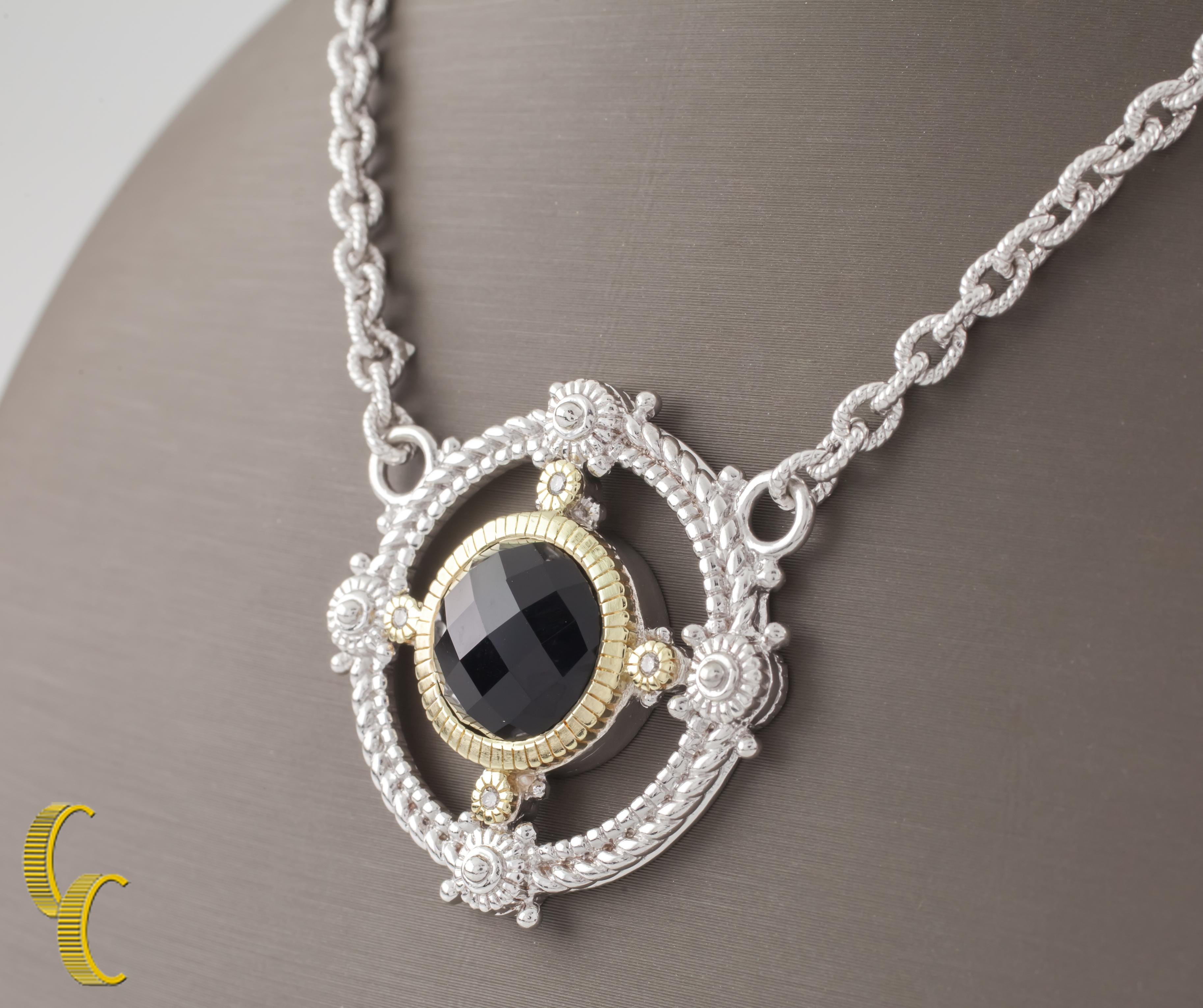 Modern Judith Ripka 18k Gold & Sterling Silver Cushion Cut Quartz Necklace, 17 Inches For Sale