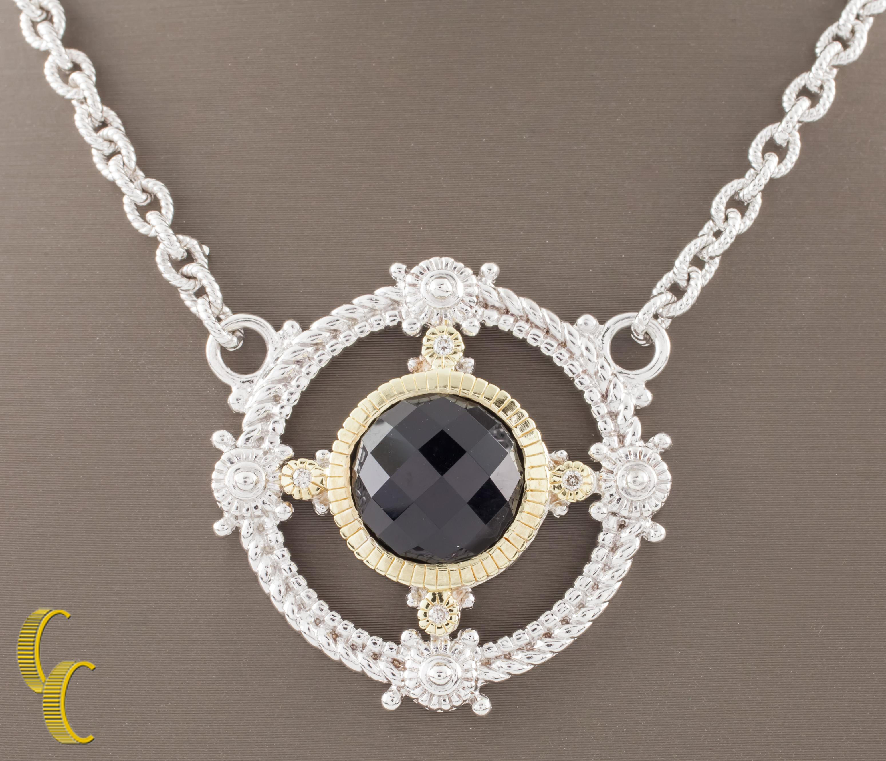 Judith Ripka 18k Gold & Sterling Silver Cushion Cut Quartz Necklace, 17 Inches In Good Condition For Sale In Van Nuys, CA