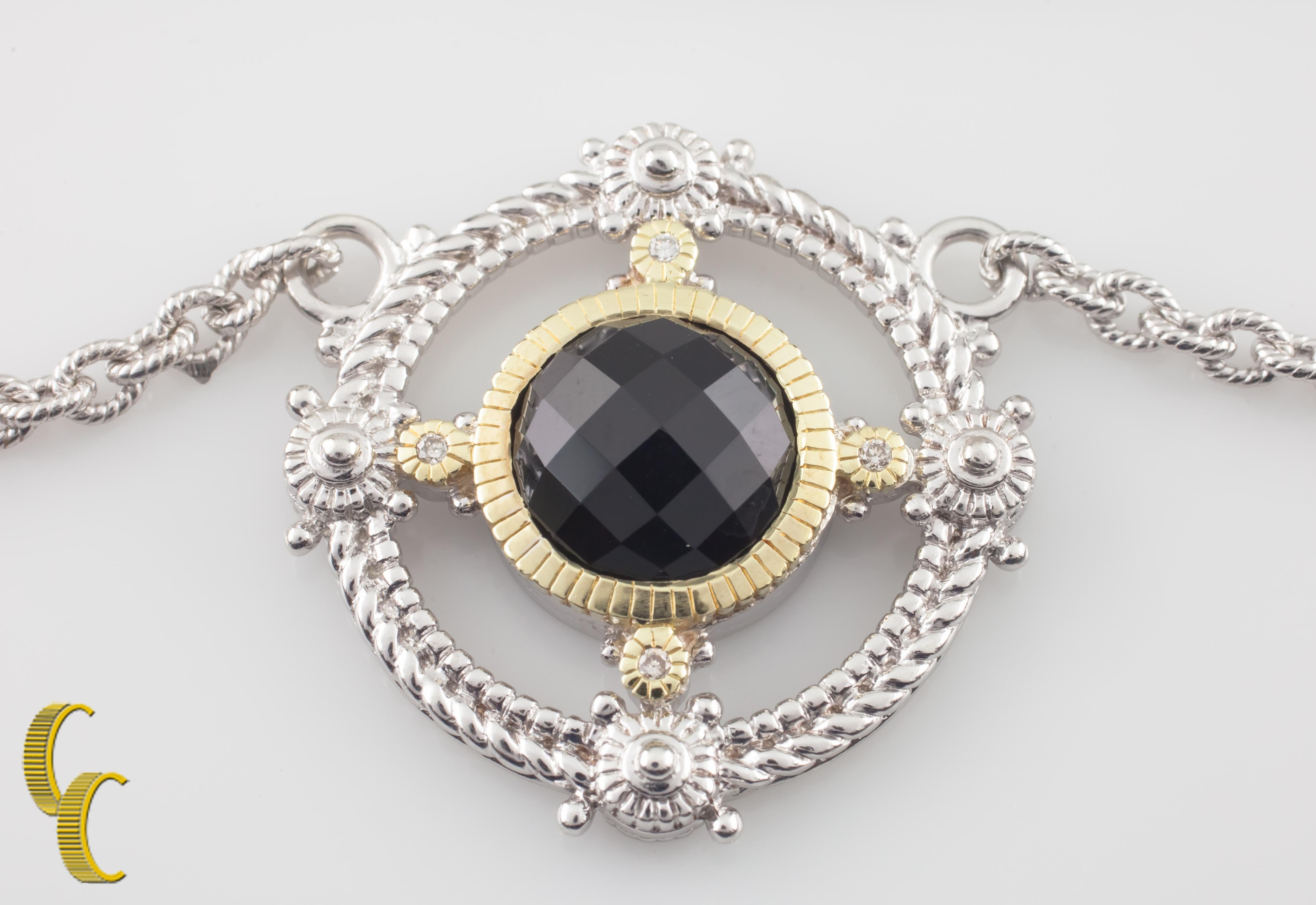 Women's or Men's Judith Ripka 18k Gold & Sterling Silver Cushion Cut Quartz Necklace, 17 Inches For Sale