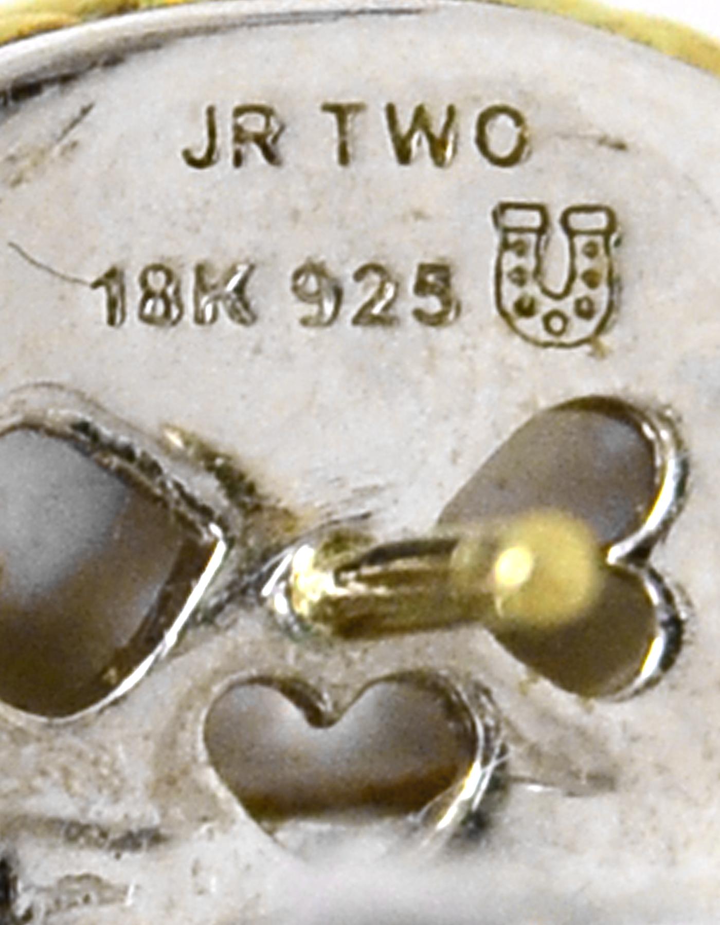 Brilliant Cut Judith Ripka 18k Gold & Sterling Silver Mabe Pearl Pierced Earrings w. Diamonds