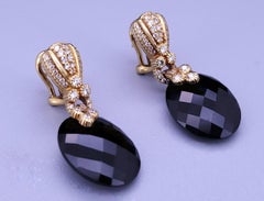 Judith Ripka 18K Onyx and Diamond Drop Earrings