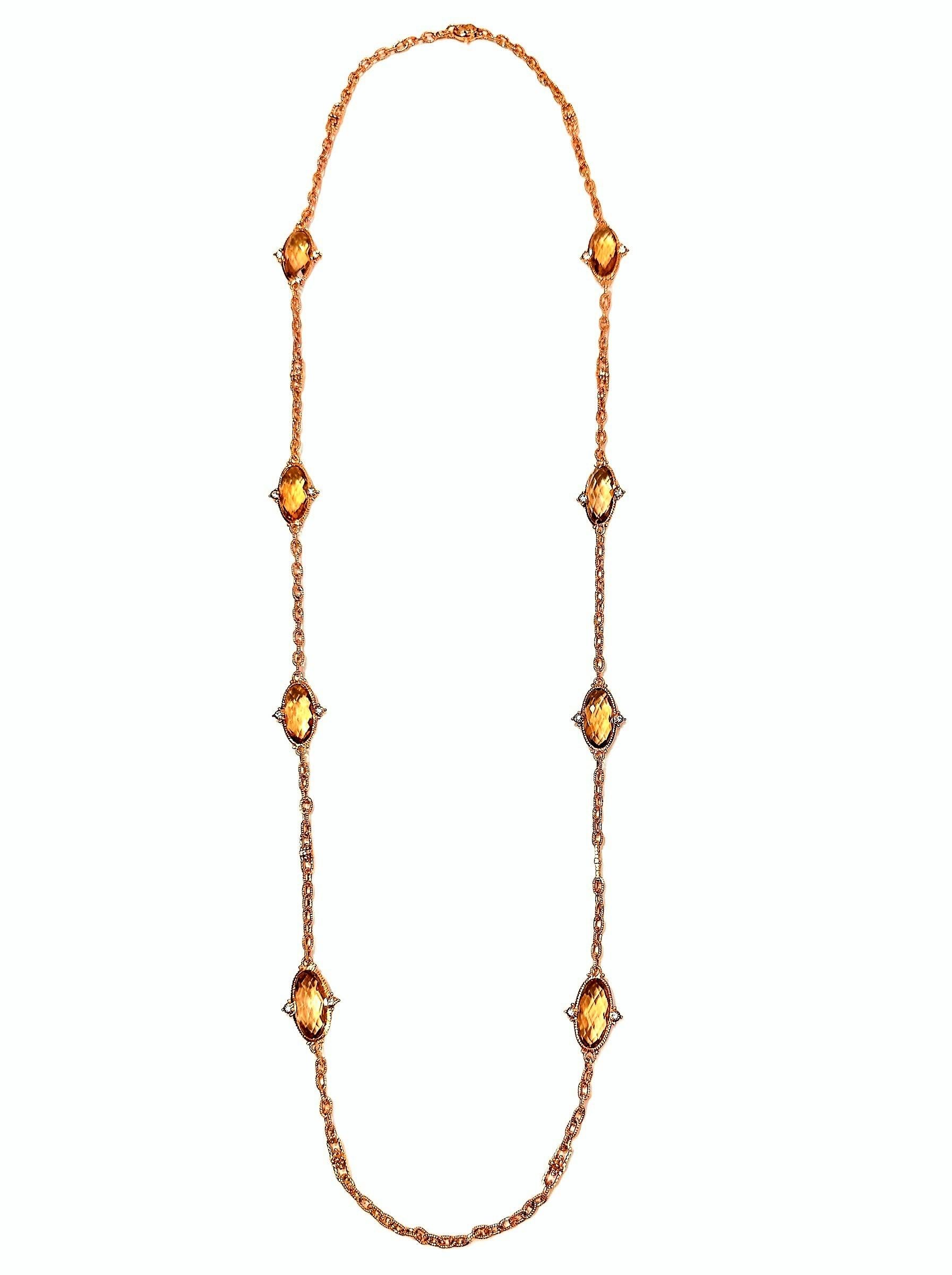 Judith Ripka Halskette aus 18 Karat Rosgold, Rauchquarz und Diamanten (Rosenschliff) im Angebot