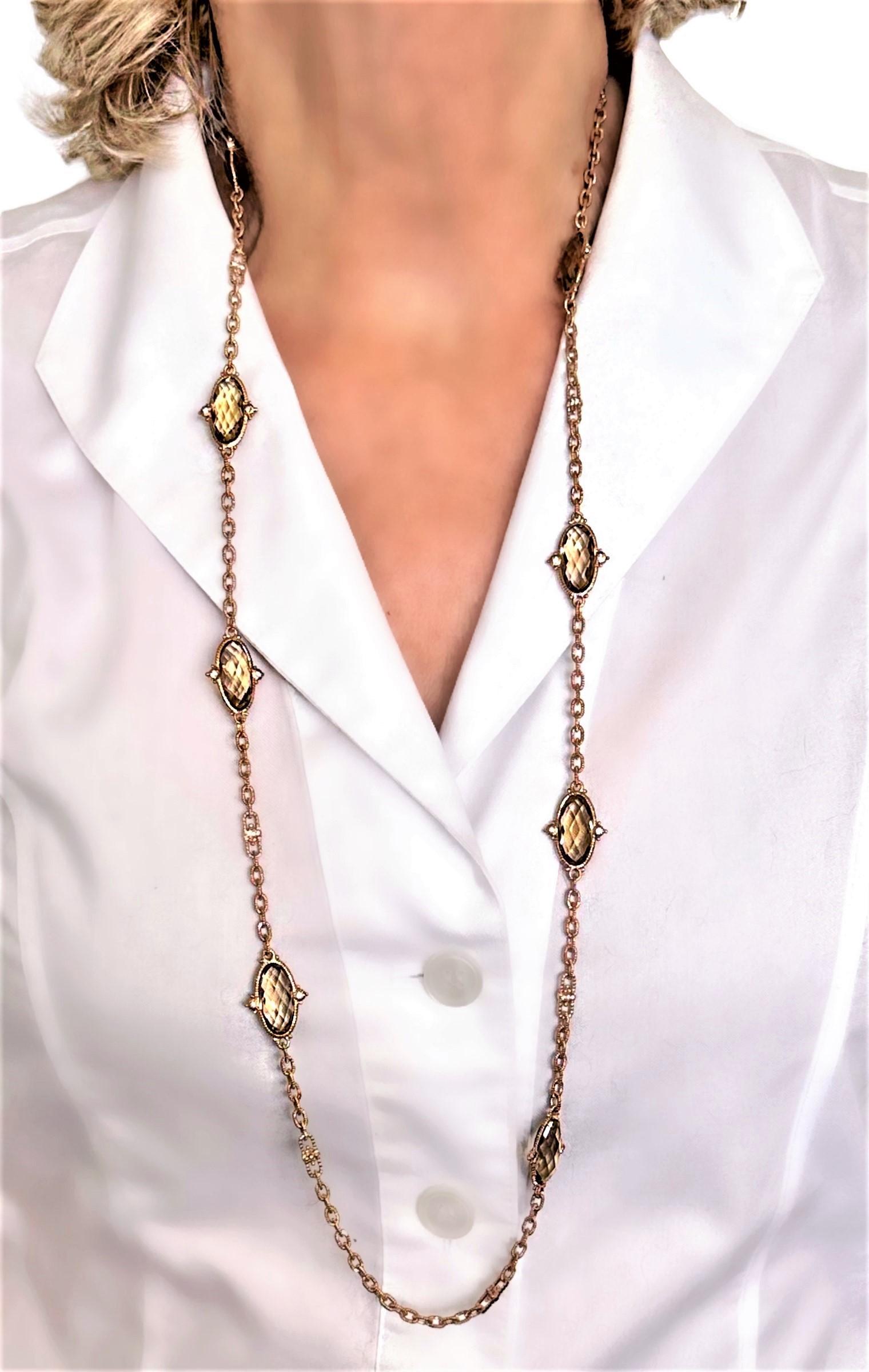 Judith Ripka 18K Rose Gold, Smoky Quartz and Diamond Necklace For Sale 1