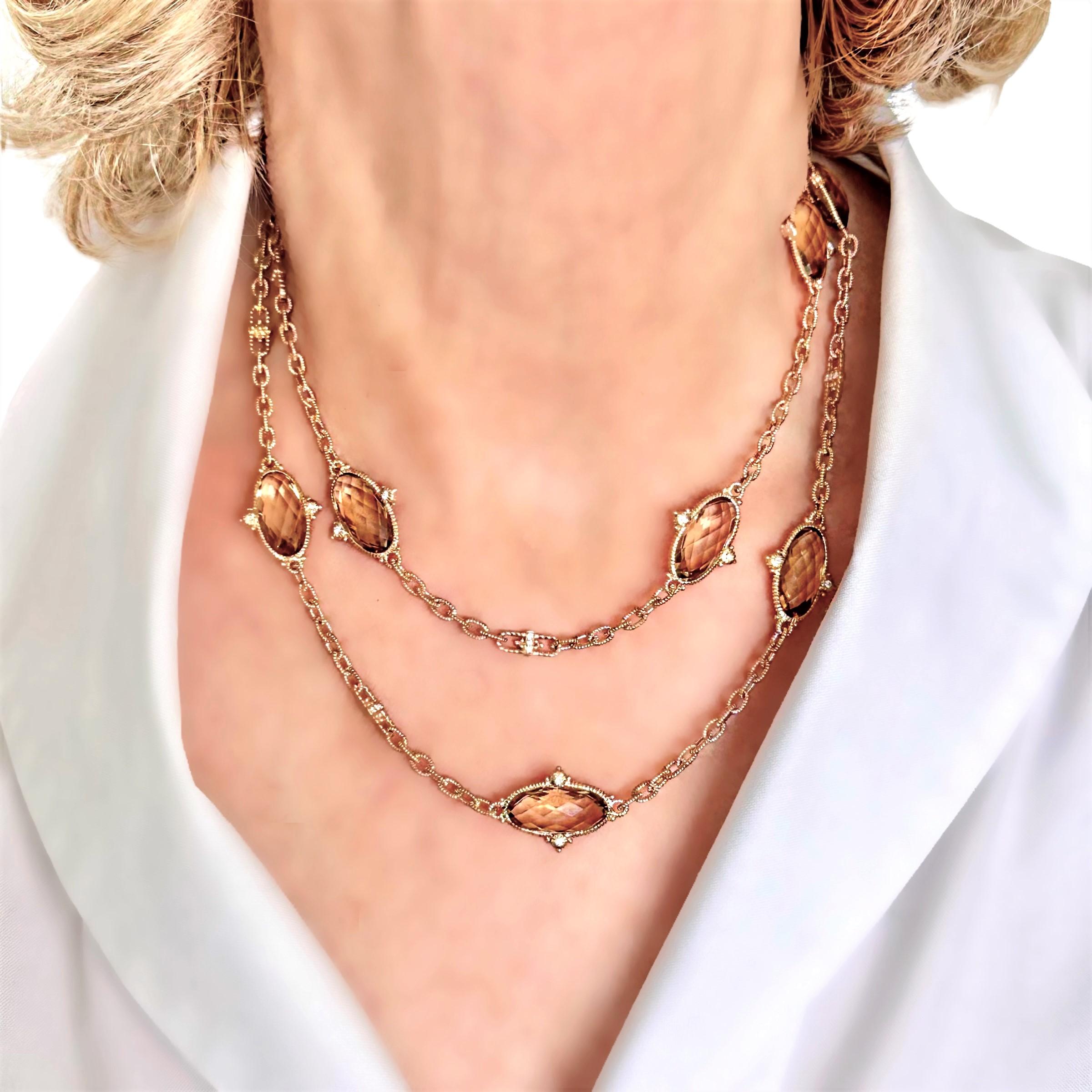Judith Ripka Halskette aus 18 Karat Rosgold, Rauchquarz und Diamanten im Angebot 3