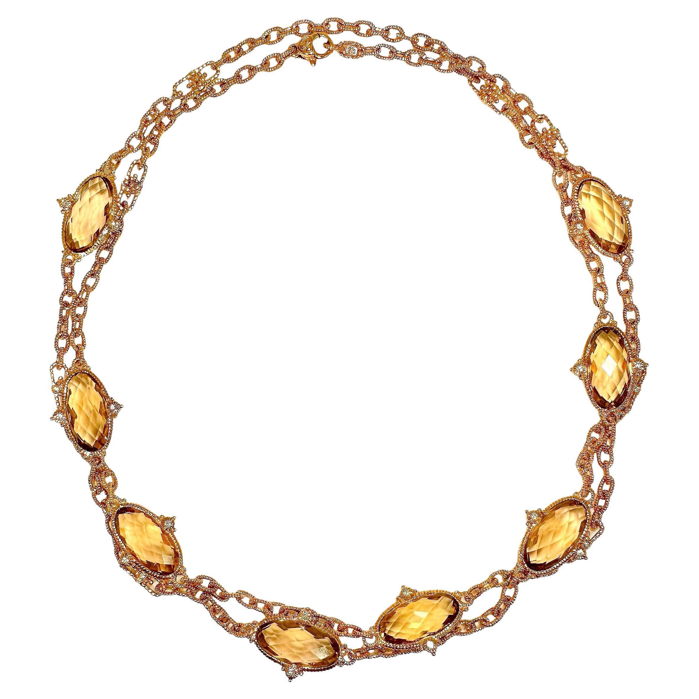 Judith Ripka 18K Rose Gold, Smoky Quartz and Diamond Necklace For Sale