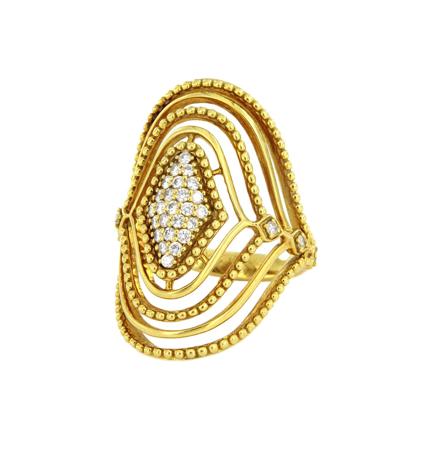 Round Cut Judith Ripka 18 Karat Stella Collection Diamond Domed Ring For Sale