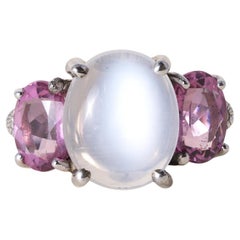 Judith Ripka 18K WG 5 carat Moonstone Pink Tourmaline Diamond Ring