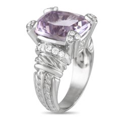 Judith Ripka 18K White Gold 0.25ct Diamond and Pink Quartz Ring
